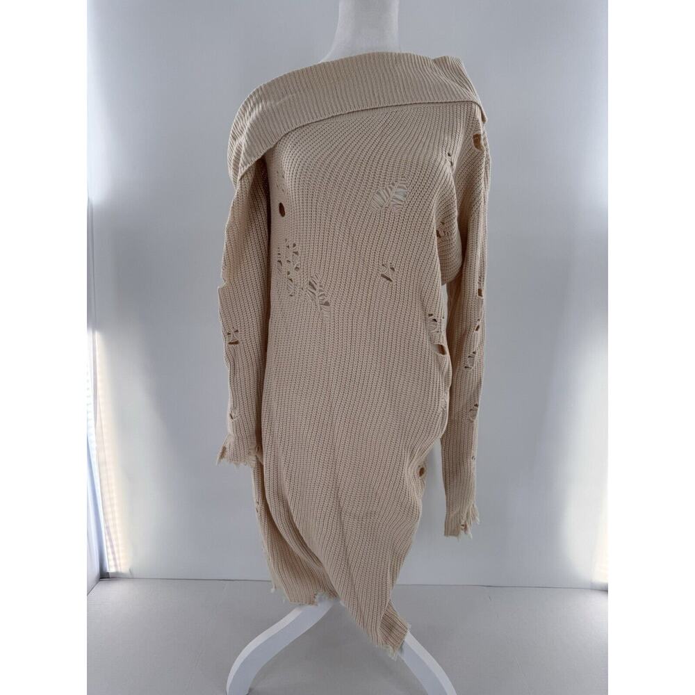 Fashion Nova Sweater Dress Plus Sz 2X One Shoulder Sexy Grunge Distressed Club - Picture 5 of 16